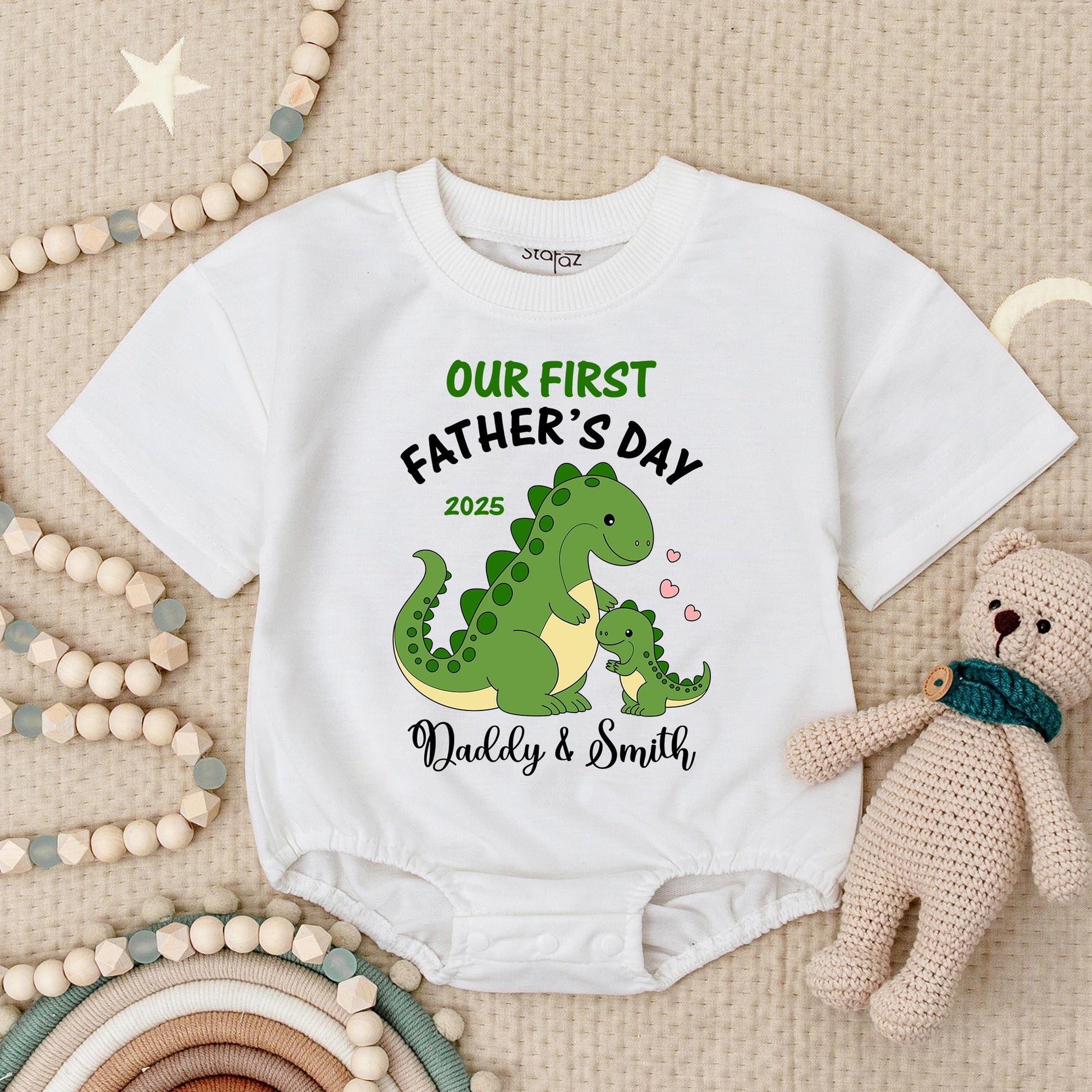 Our First Fathers Day Dinosaur Baby Romper Daddy & Smith 2025 Cute Green Dino Family Gift