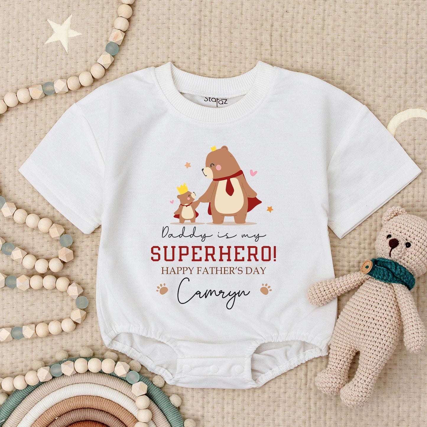 Daddy You're My Superhero Baby Romper Personalized Hero Dad Gift for Father's Day First Birthday Boy