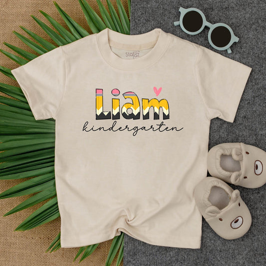 Custom Pencil Name Toddler Shirt Back to School Kindergarten First Day Preschool Outfit Personalized Gift