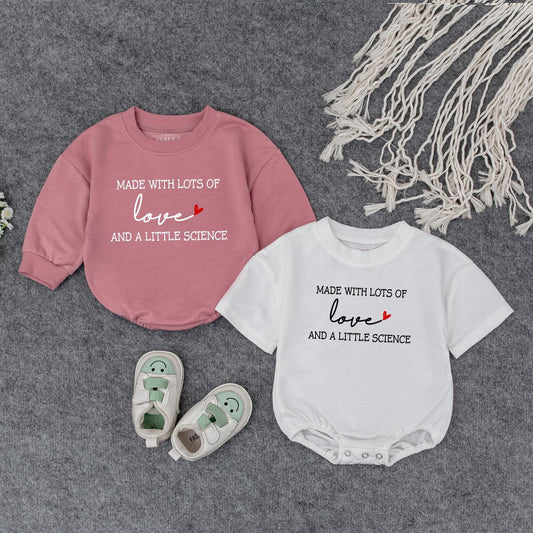 Made with Lots of Love and a Little Science IVF Baby Romper and Sweatshirt Set Cute Science Bodysuit Baby Shower Gift for New Moms and Babies
