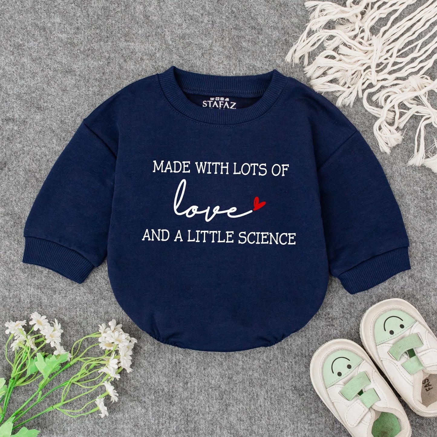 Made with Lots of Love and a Little Science IVF Baby Romper and Sweatshirt Set Cute Science Bodysuit Baby Shower Gift for New Moms and Babies