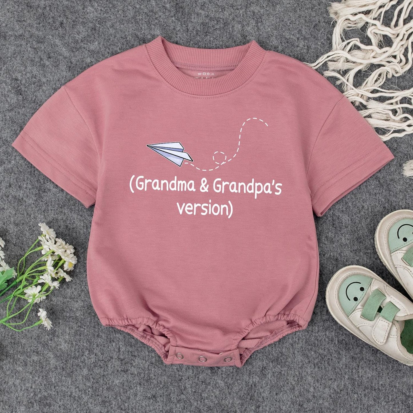 Grandma & Grandpa's Version Baby Outfit: Cute Paper Airplane Design for Grandkids, Baby Shower Gift, Soft Romper