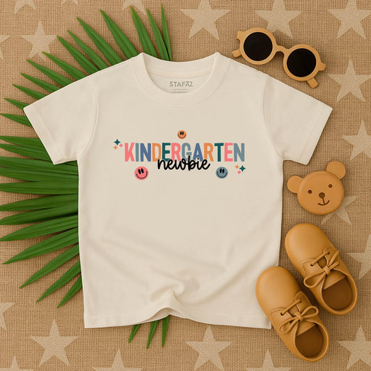 Hello Kindergarten Newbie Back to School Toddler T-Shirt First Day Preschool Outfit Kids Happy Face Design Soft Cotton Gift
