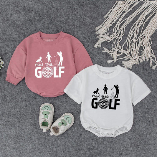 Playful Crawl Walk Golf Baby Romper Bodysuit with Golfer Silhouette Design for Newborn Infant Boys Golf Themed Outfit Baby Shower Gift