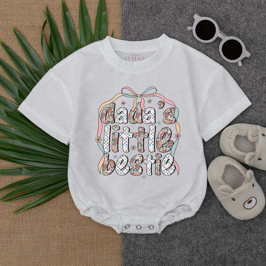Dada's Little Bestie T-shirt Bubble Romper Baby Outfit perfect Father's Day Gift Soft Cotton Comfortable Infant Clothes Newborn Summer Apparel