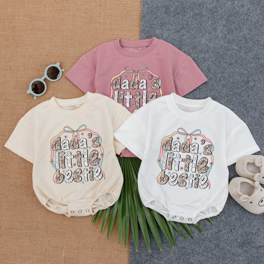 Dada's Little Bestie T-shirt Bubble Romper Baby Outfit perfect Father's Day Gift Soft Cotton Comfortable Infant Clothes Newborn Summer Apparel