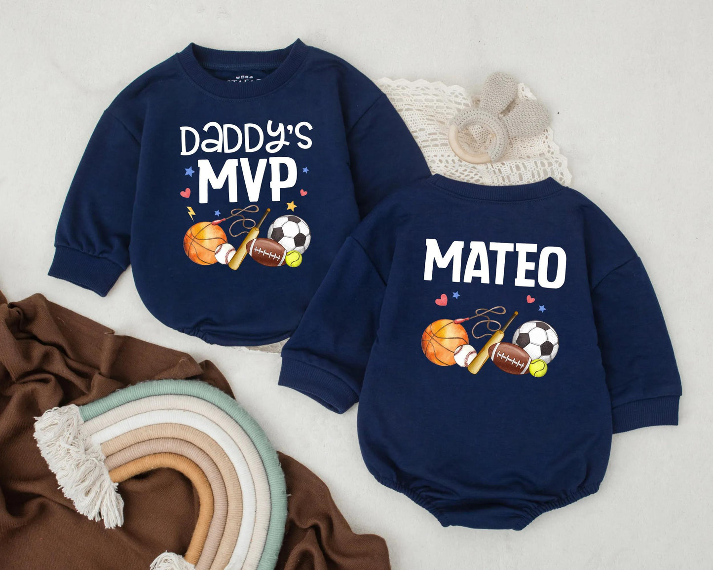 Custom Daddy's MVP Baby Bubble Romper Personalized Father's Day Outfit Sports Theme Baby Gift for Dad First Father's Day Idea
