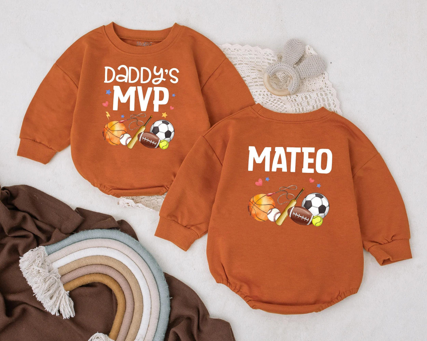 Custom Daddy's MVP Baby Bubble Romper Personalized Father's Day Outfit Sports Theme Baby Gift for Dad First Father's Day Idea