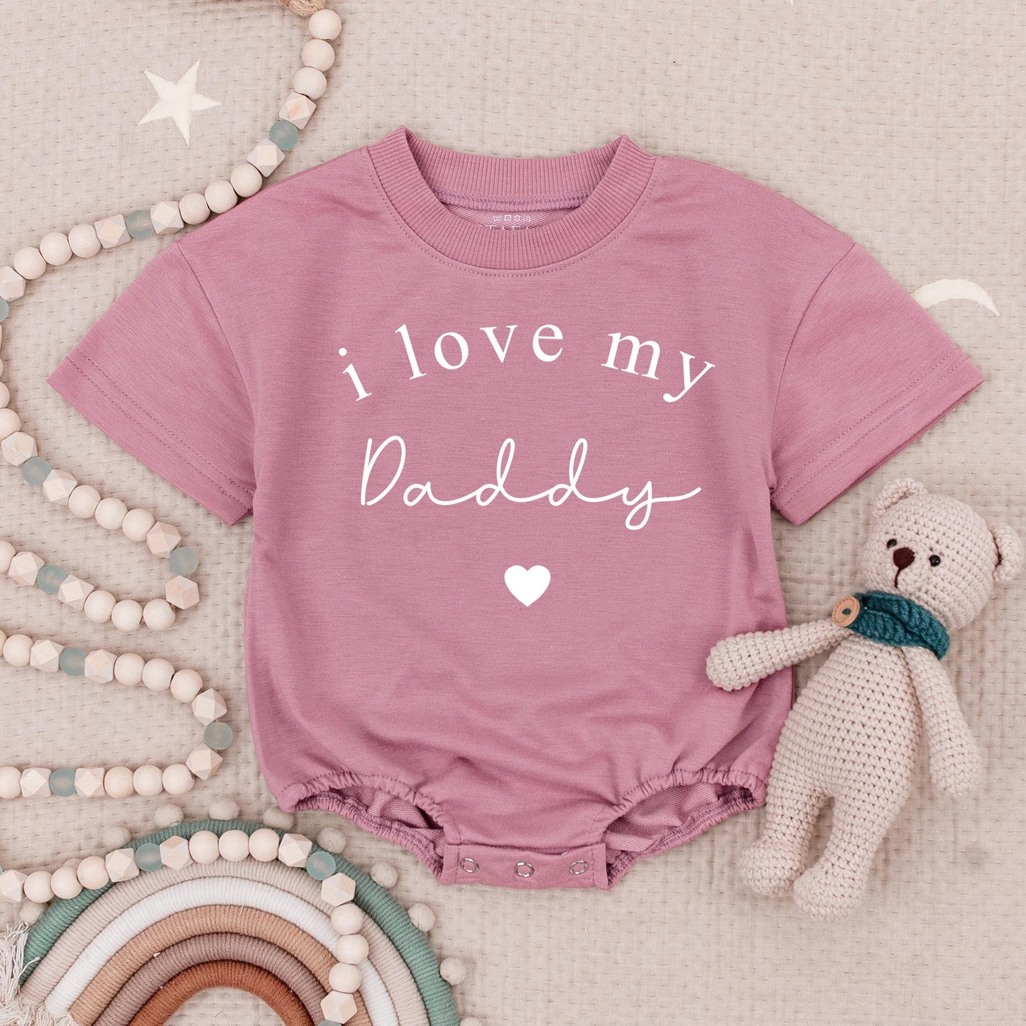 I Love My Daddy Custom Baby Romper Sweet Script Font & Heart Personalized Baby Gift Natural Cotton Bodysuit for Infant Toddler