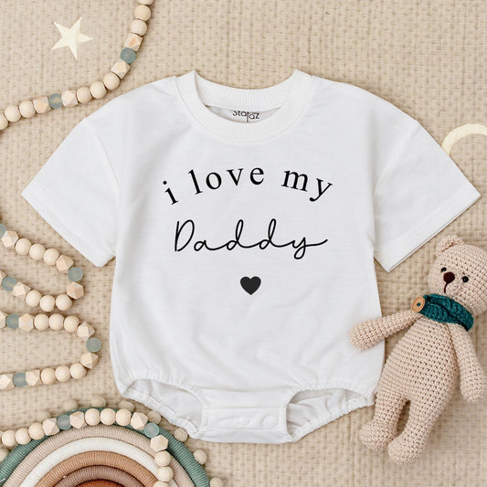 I Love My Daddy Custom Baby Romper Sweet Script Font & Heart Personalized Baby Gift Natural Cotton Bodysuit for Infant Toddler