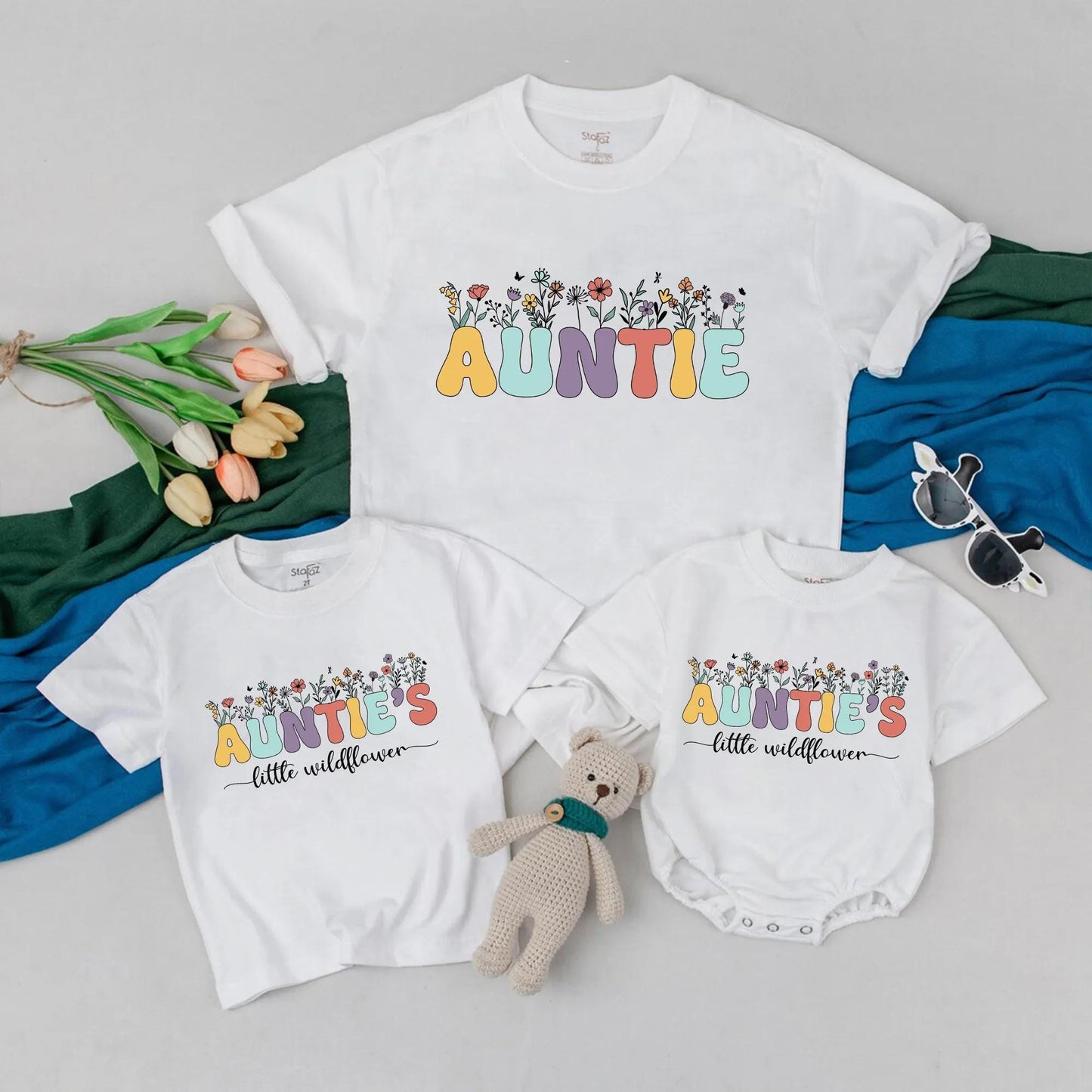 Personalized Auntie and Auntie's Little Wildflower Matching T-Shirts Auntie's Bestie Romper Aunt Nephew Tees Aunt Niece Gift