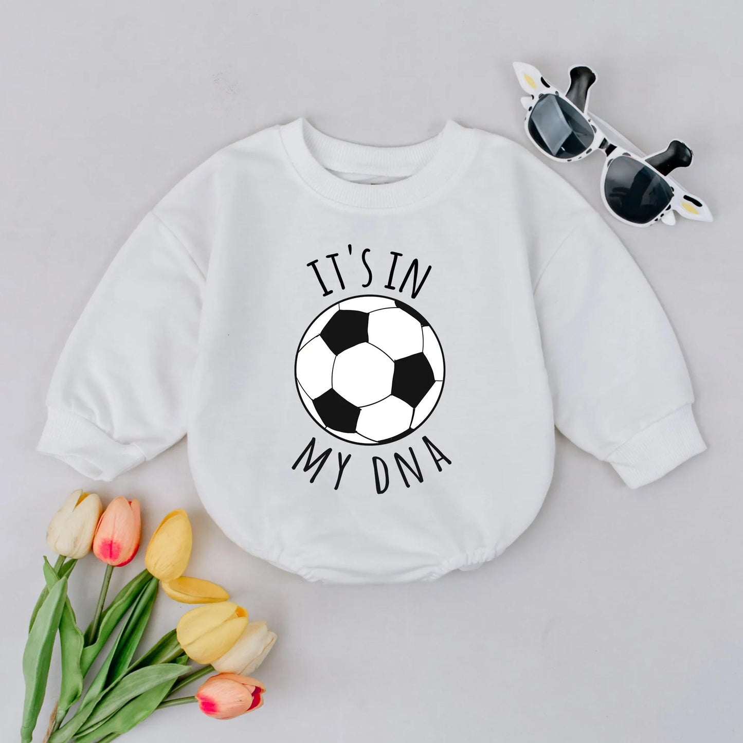 Funny Soccer Baby Bubble Romper 'It's in My DNA' Bodysuit Cute Infant Outfit Newborn Boy Girl Sports Fan Gift Baby Shower Present Idea