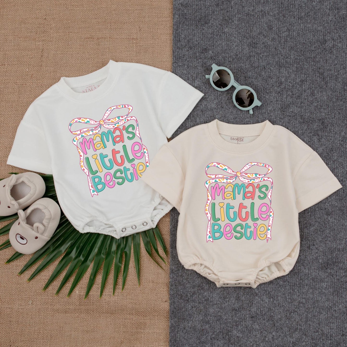 Mama's Little Girl Pink Bubble Romper & Bestie Set for Baby Girl - New Dad Gift, Fathers Day Outfit, Baby Shower Gift Cotton