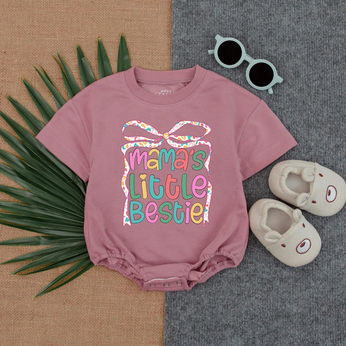 Mama's Little Girl Pink Bubble Romper & Bestie Set for Baby Girl - New Dad Gift, Fathers Day Outfit, Baby Shower Gift Cotton
