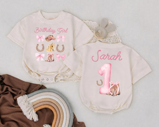 Custom Birthday Cowgirl Bubble Romper Western Baby Girl Outfit Rodeo Theme Country Clothes Personalized Name Gift