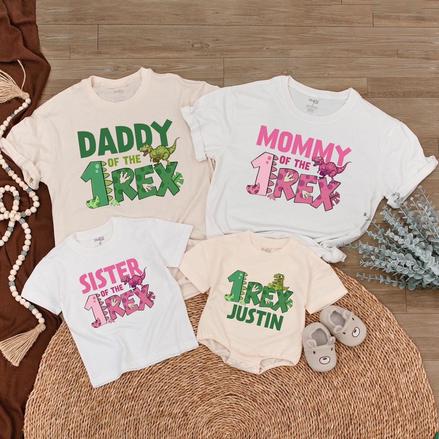 Personalized Three Rex Birthday Shirts - Matching Dinosaur Family Tees - Custom Name Age Outfit, Mom Dad Brother Sister Shirts Cotton Comfort 138