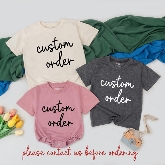 Custom Order Baby Bodysuit & Matching Family T-Shirts, Personalized Birthday Outfit, Cute Infant Romper, Unique Pregnancy Announcement Gift Set (Dark Text)