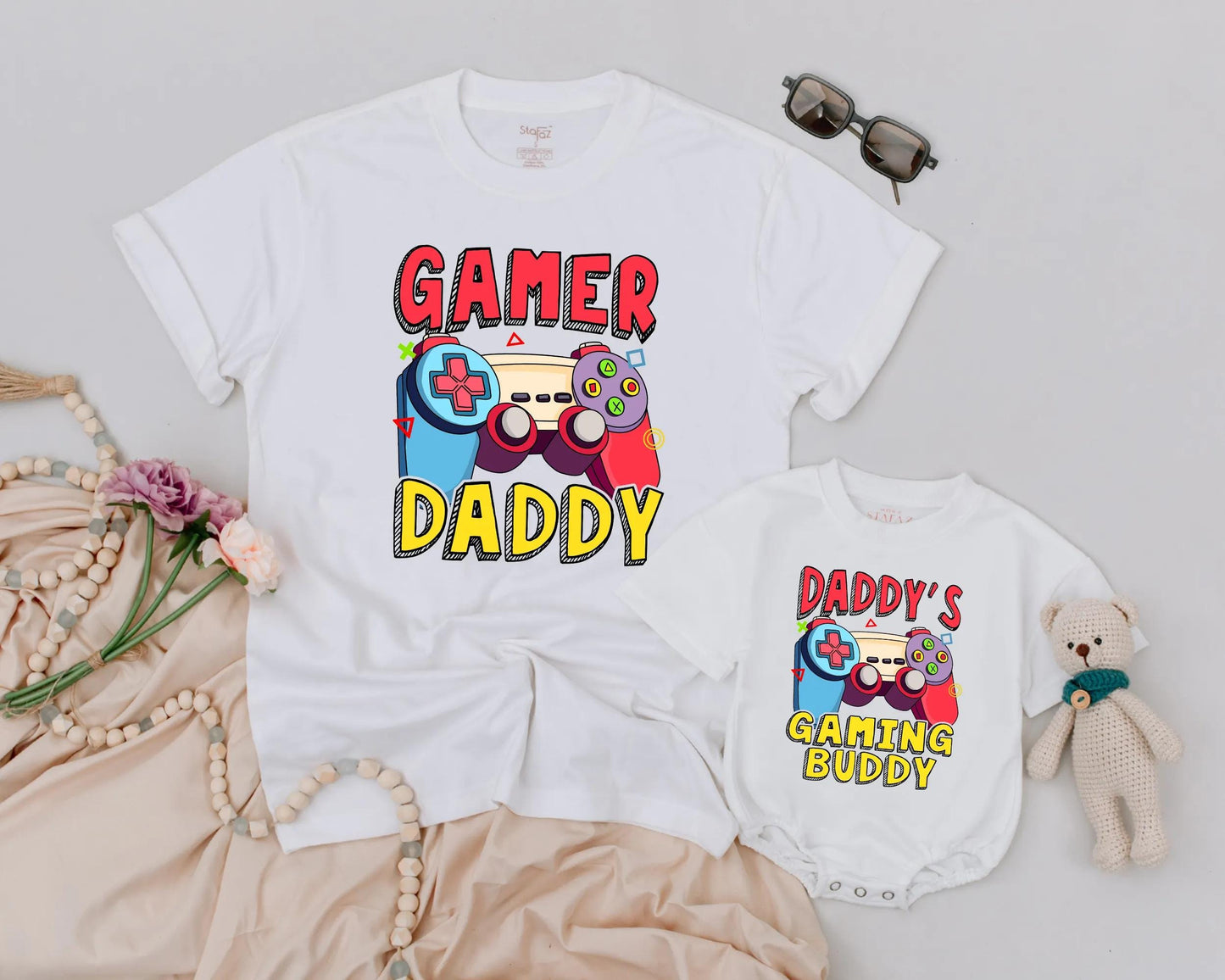 Gamer Daddy & Baby Matching Shirt Father Son Gaming Outfit Daddy’s Gaming Buddy Bubble Romper for New Dad Father’s Day Gift
