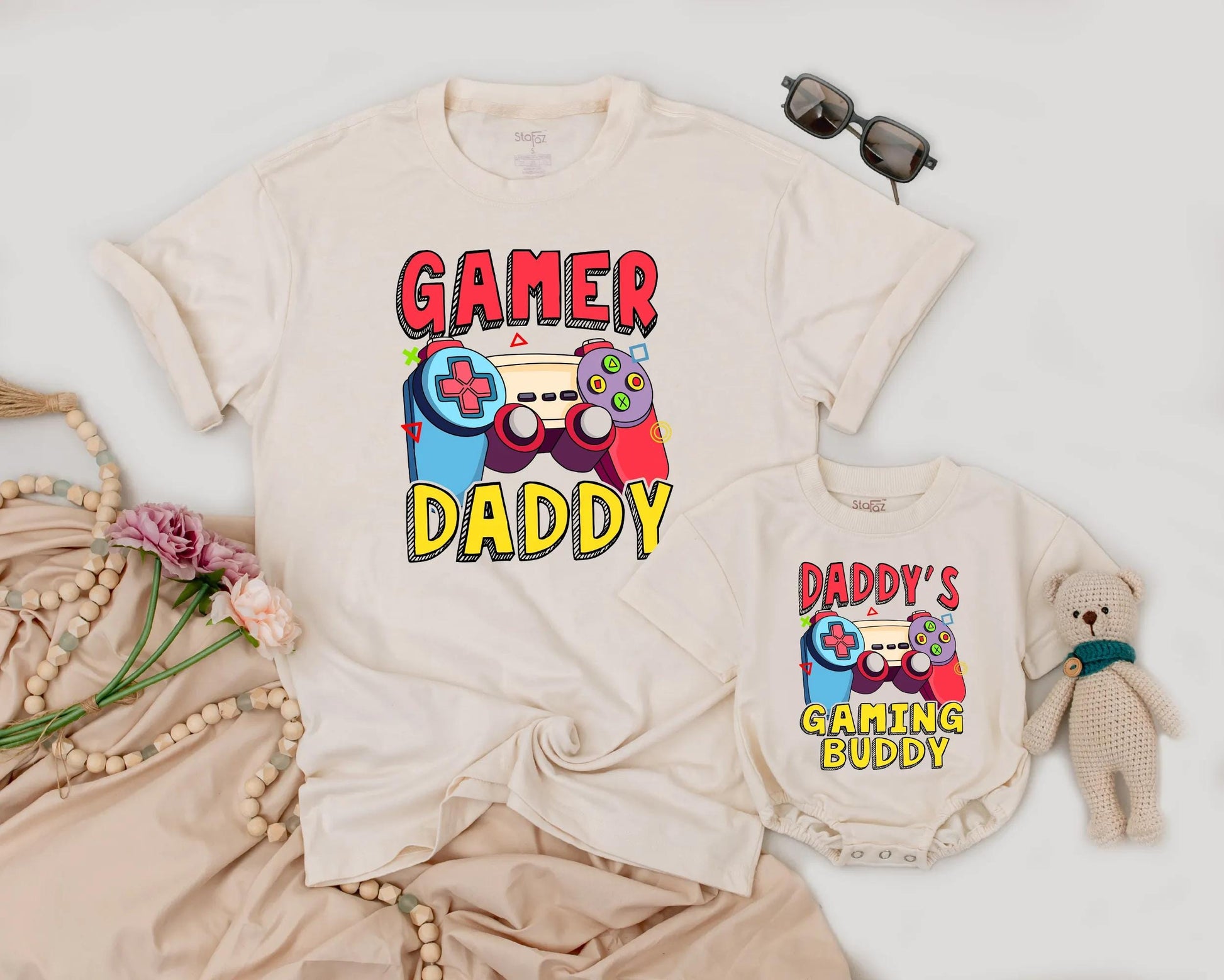 Gamer Daddy & Baby Matching Shirt Father Son Gaming Outfit Daddy’s Gaming Buddy Bubble Romper for New Dad Father’s Day Gift