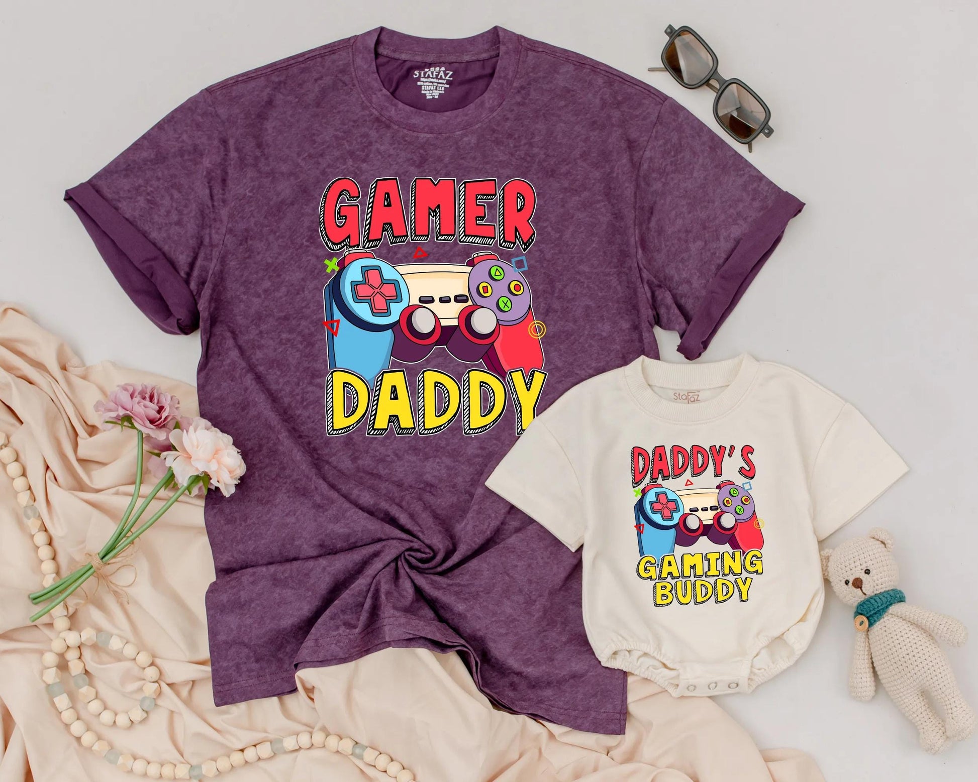 Gamer Daddy & Baby Matching Shirt Father Son Gaming Outfit Daddy’s Gaming Buddy Bubble Romper for New Dad Father’s Day Gift