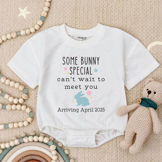 Some Bunny Special April 2025 Arrival Baby Romper, Personalized Easter Announcement Bodysuit, Newborn Outfit, Cute First Easter Baby Gift 136