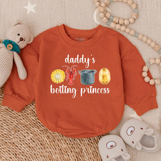 Baby Girl Daddy's Crawfish Boil Princess Bubble Romper First Father's Day Gift Daddy's Little Girl Seafood Outfit Cute Pink
