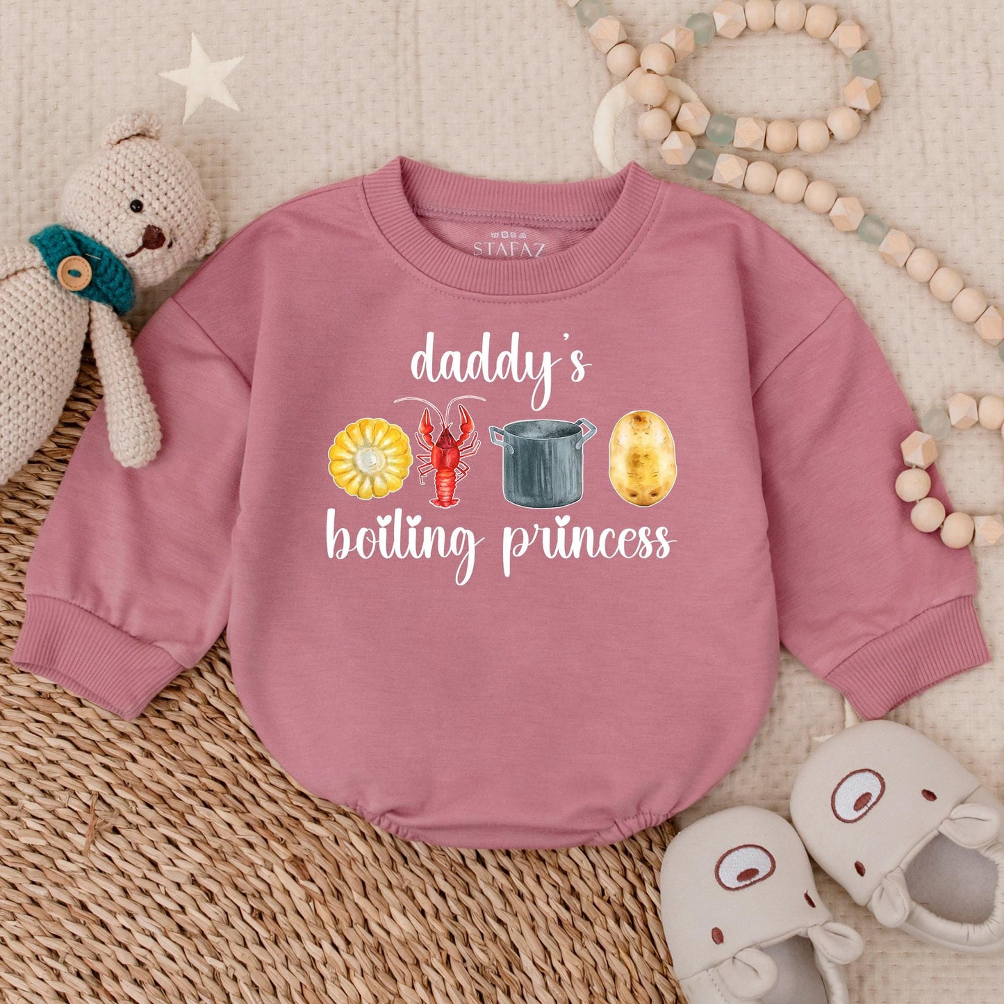 Baby Girl Daddy's Crawfish Boil Princess Bubble Romper First Father's Day Gift Daddy's Little Girl Seafood Outfit Cute Pink
