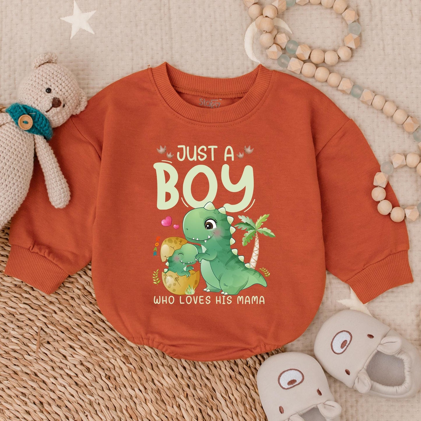 Just a Boy Who Loves His Mama Bubble Romper Dinosaur Baby Boy Outfit First Father's Day Gift Idea Comfortable Soft Clothes