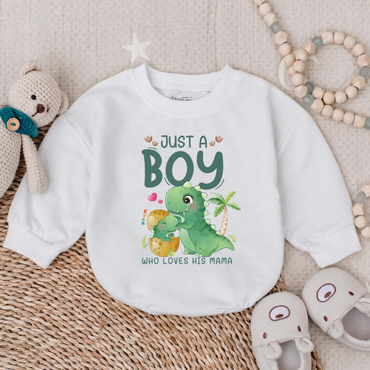 Just a Boy Who Loves His Mama Bubble Romper Dinosaur Baby Boy Outfit First Father's Day Gift Idea Comfortable Soft Clothes