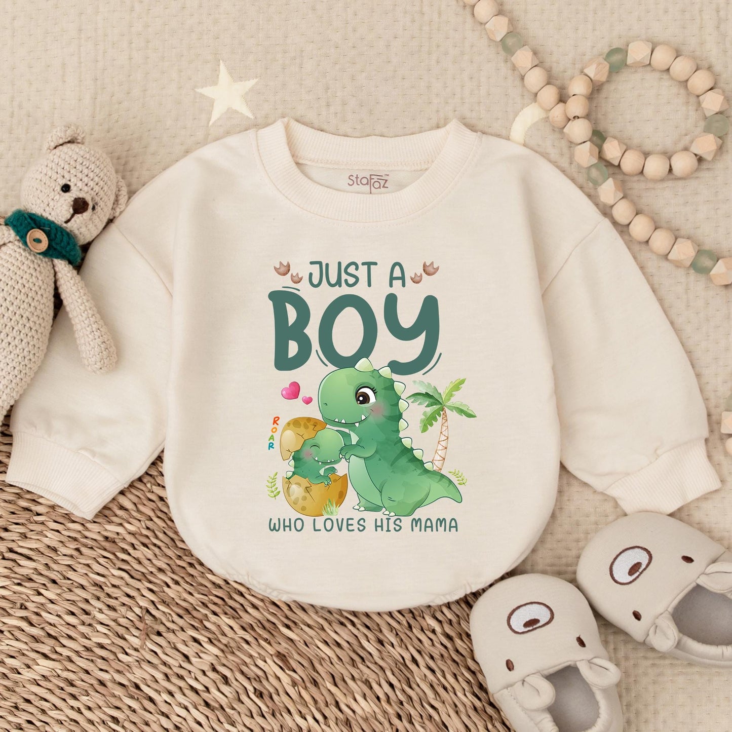 Just a Boy Who Loves His Mama Bubble Romper Dinosaur Baby Boy Outfit First Father's Day Gift Idea Comfortable Soft Clothes