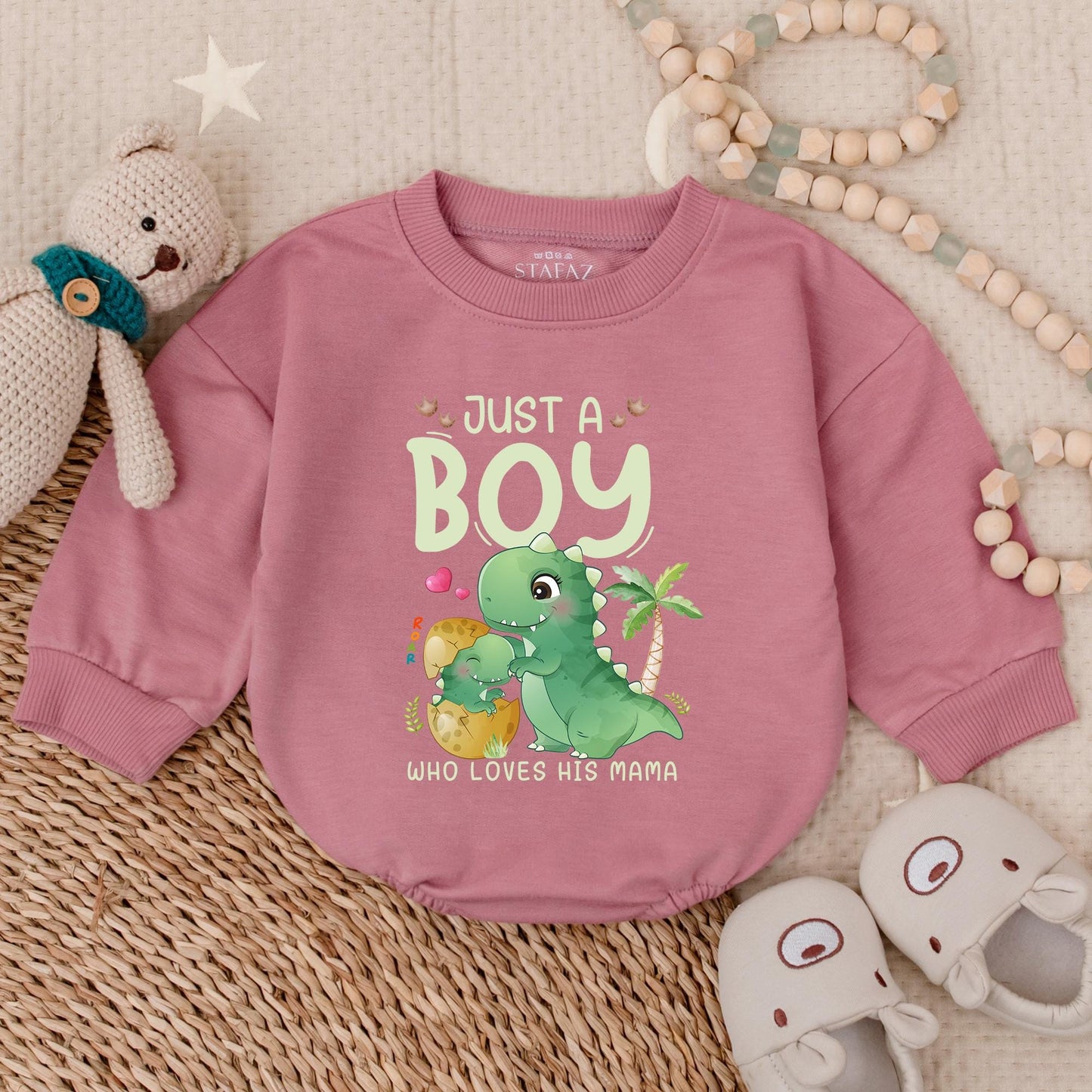 Just a Boy Who Loves His Mama Bubble Romper Dinosaur Baby Boy Outfit First Father's Day Gift Idea Comfortable Soft Clothes