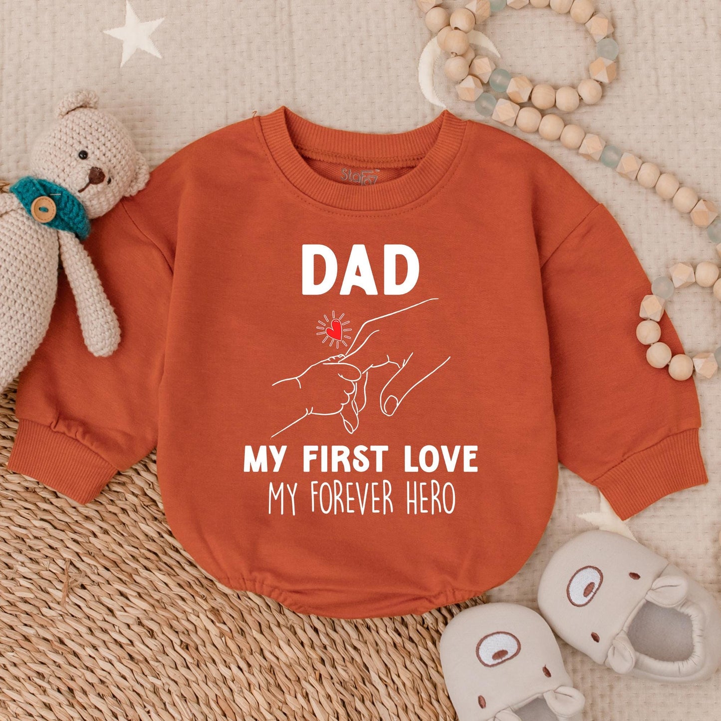 Daddy's Boy Bubble Romper My First Love My Forever Hero Baby Girl Outfit First Father's Day Gift Pink Seafood Crawfish