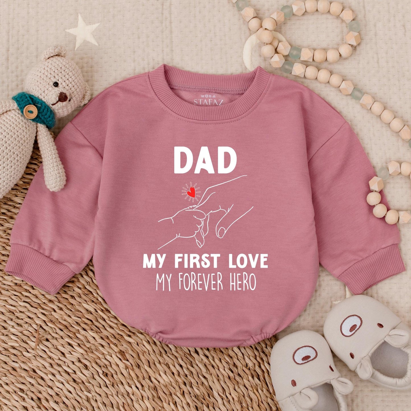 Daddy's Boy Bubble Romper My First Love My Forever Hero Baby Girl Outfit First Father's Day Gift Pink Seafood Crawfish
