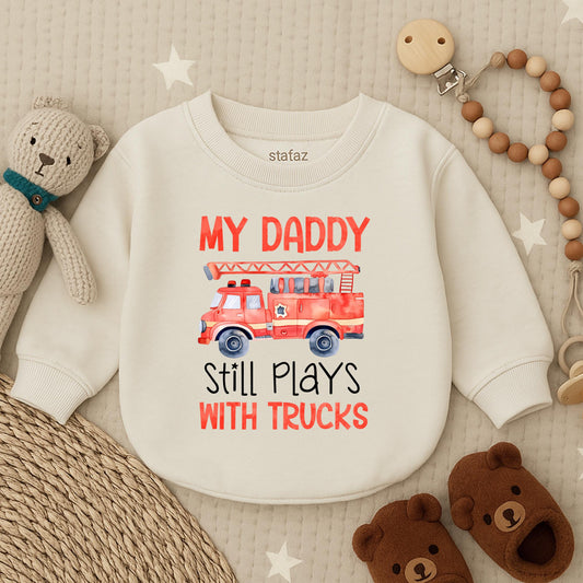 My Daddy Still Plays With The Trucks Baby Boy Bubble Romper Funny Dad Son Outfit Father's Day Gift Soft Cotton Comfortable Infant Clothes