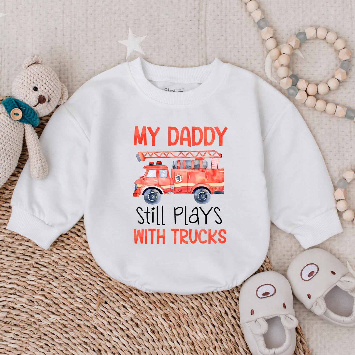 My Daddy Still Plays With The Trucks Baby Boy Bubble Romper Funny Dad Son Outfit Father's Day Gift Soft Cotton Comfortable Infant Clothes