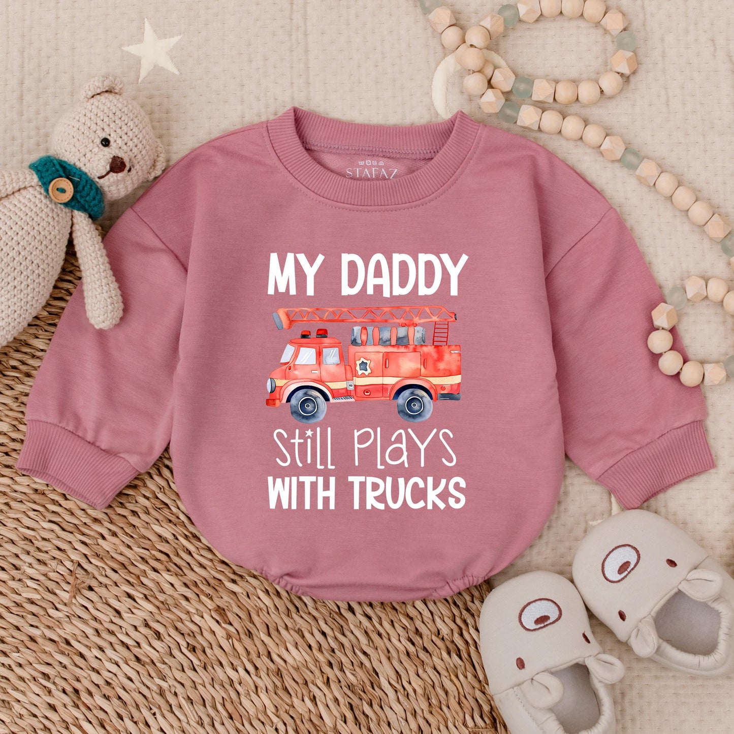 My Daddy Still Plays With The Trucks Baby Boy Bubble Romper Funny Dad Son Outfit Father's Day Gift Soft Cotton Comfortable Infant Clothes