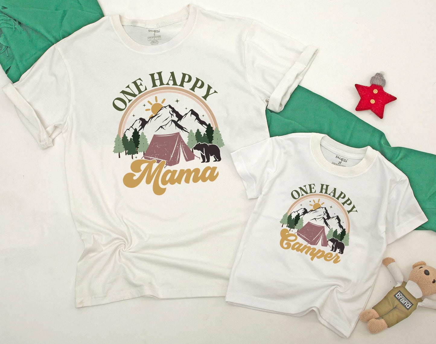 Matching Family Camping Shirts: One Happy Camper 1st Birthday Outfit, Camp Mommy & Me, Baby Romper, Natural & Comfortable
