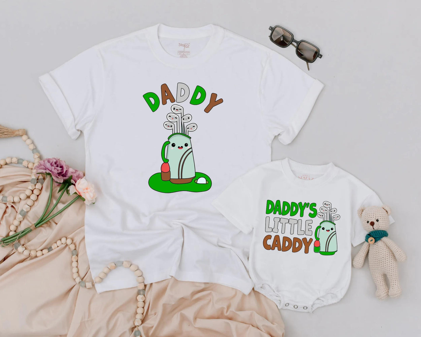 Personalized Golf Dad & Baby Matching Outfit Daddy’s Little Caddy Cute Father’s Day Baby Boy Golf Gift