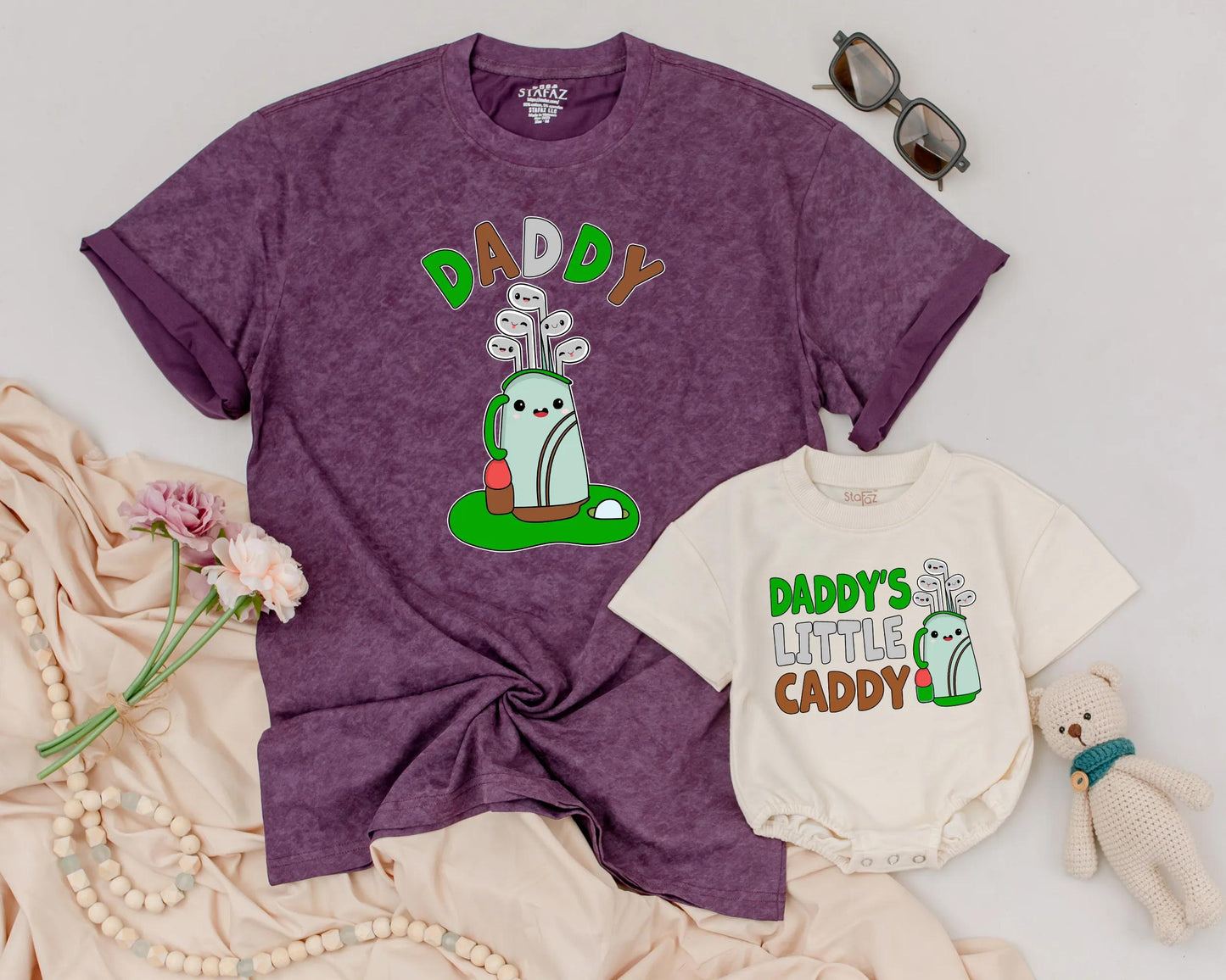 Personalized Golf Dad & Baby Matching Outfit Daddy’s Little Caddy Cute Father’s Day Baby Boy Golf Gift