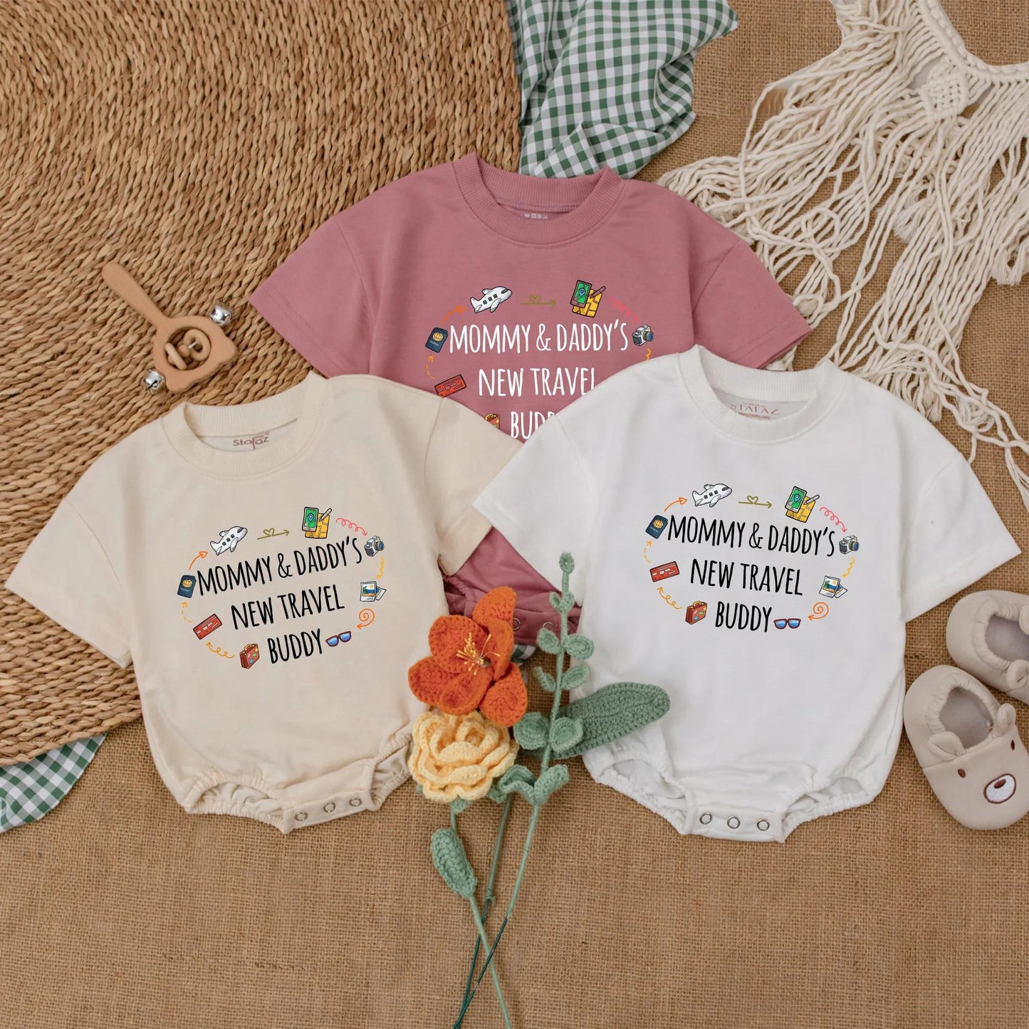 Mommy & Daddy's Travel Buddy Romper Baby Vacation Outfit - Future Traveler Bodysuit Gift Short Sleeve Newborn Clothes for Baby Boy or Girl
