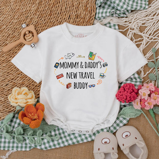 Mommy & Daddy's Travel Buddy Romper Baby Vacation Outfit - Future Traveler Bodysuit Gift Short Sleeve Newborn Clothes for Baby Boy or Girl