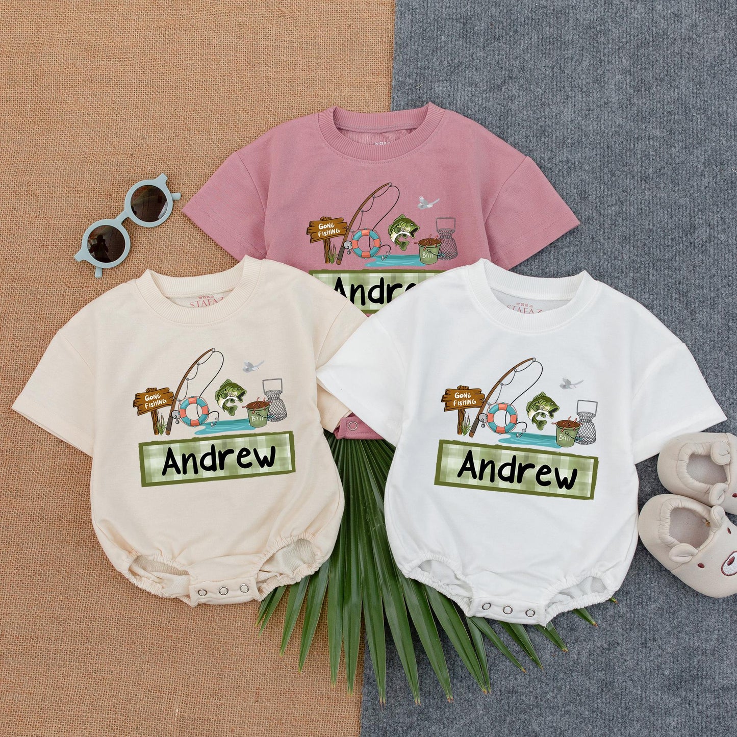 Custom Name Fishing Buddy Bubble Romper for Baby Boy Personalized Daddy and Me Outfit Father's Day Gift