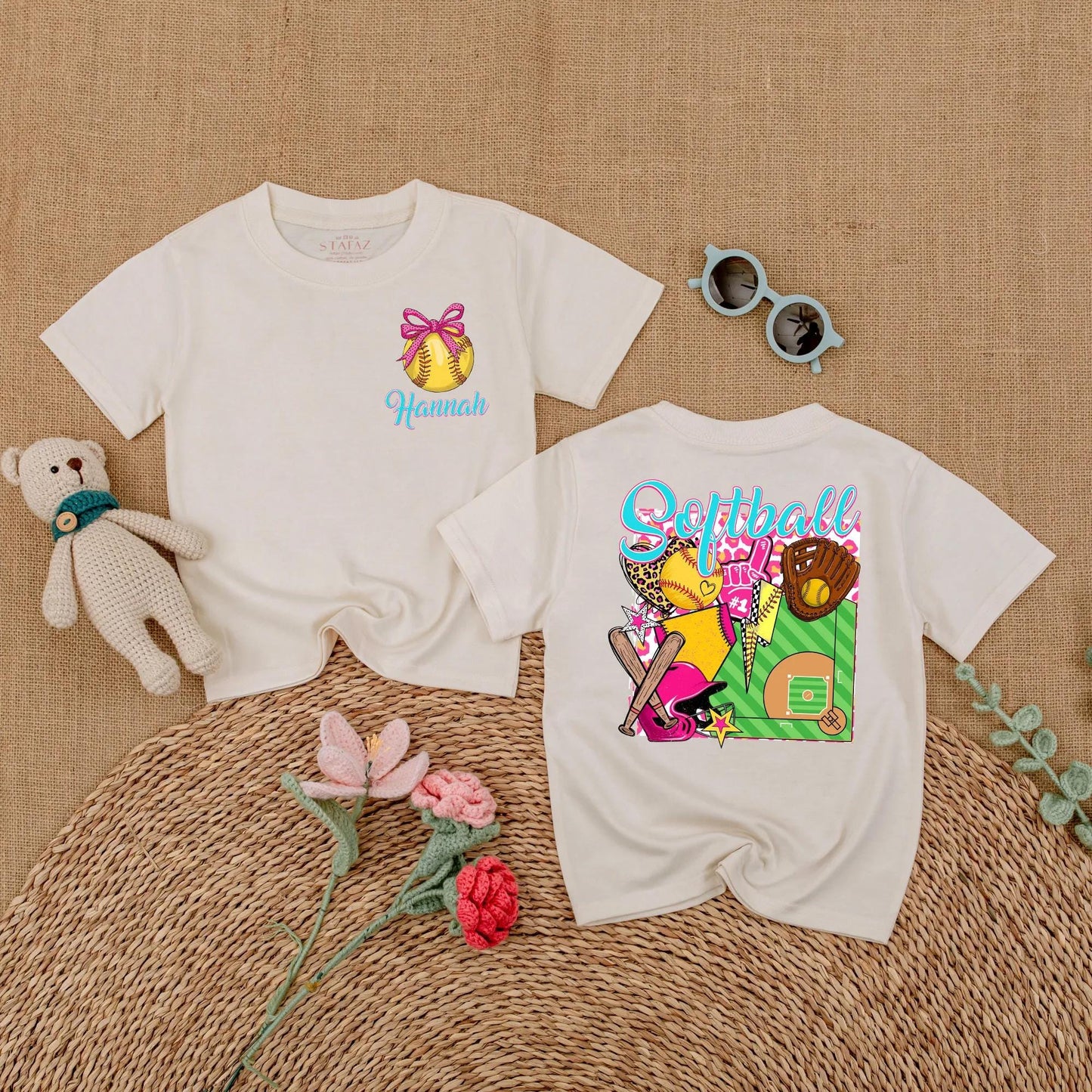 Personalized Softball Pink Bubble Romper for Baby Girls Game Day Outfit Sporty Summer Clothes with Custom Name