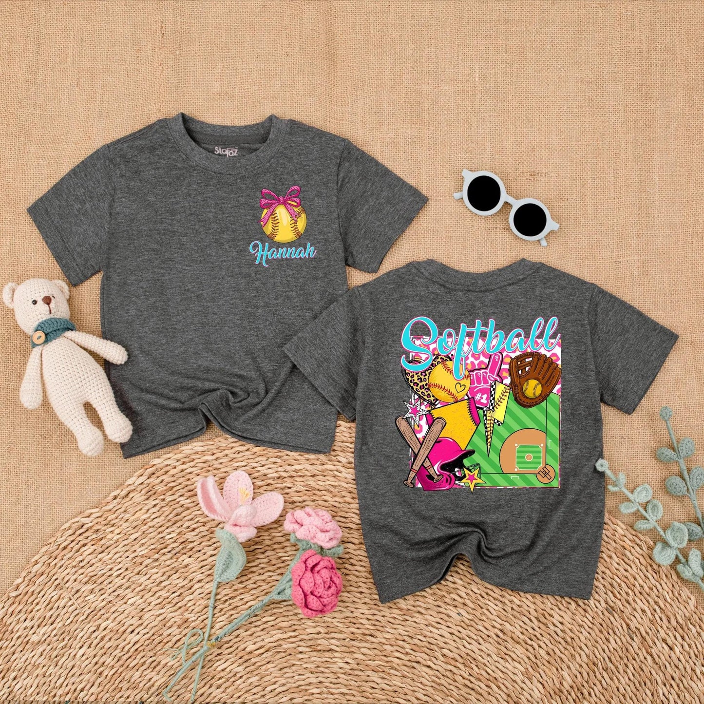Personalized Softball Pink Bubble Romper for Baby Girls Game Day Outfit Sporty Summer Clothes with Custom Name