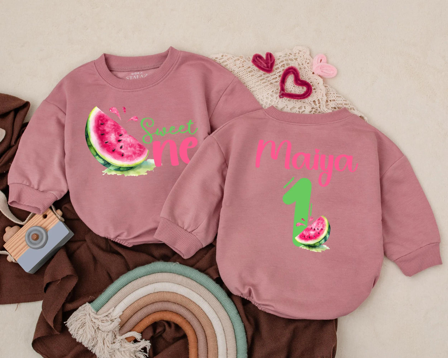 Watermelon First Birthday Romper Sweet One Custom Bubble Outfit for Baby Girl Cake Smash Gift