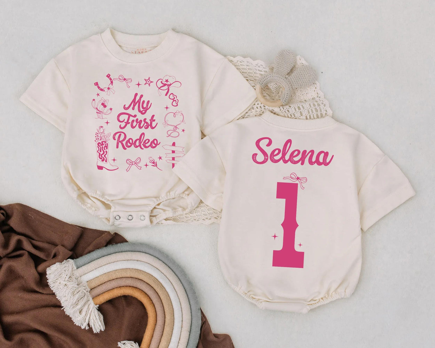 Personalized My First Rodeo Baby Girl Western Birthday Outfit Romper Cowgirl Bodysuit First Birthday Party Country Baby Shower Gift