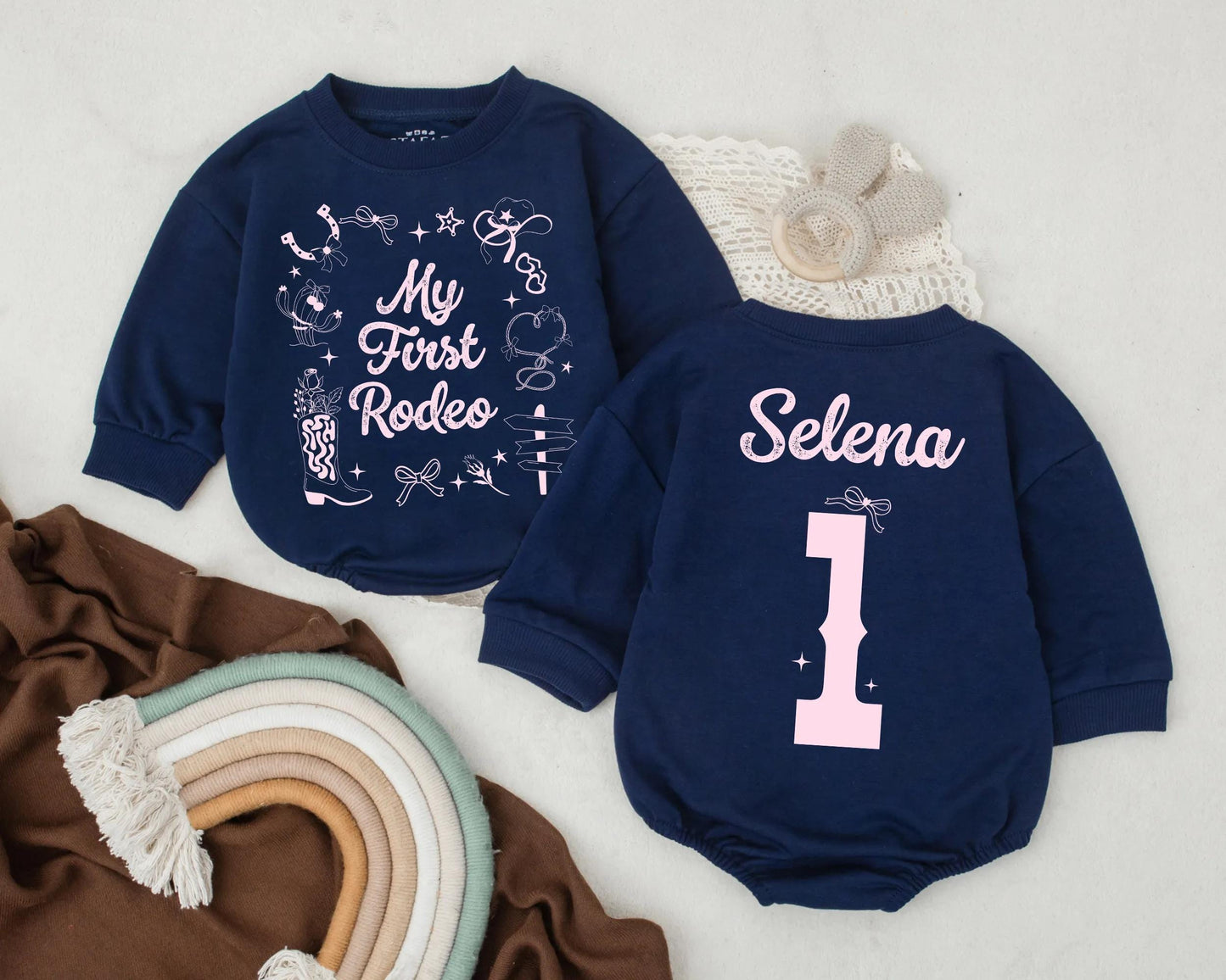 Personalized My First Rodeo Baby Girl Western Birthday Outfit Romper Cowgirl Bodysuit First Birthday Party Country Baby Shower Gift