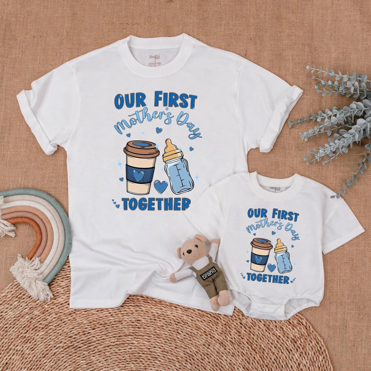Our First Mother's Day Together Matching Mommy and Son Outfit Shirts for New Mom and Baby Boy Comfortable Cotton Keepsake Gift