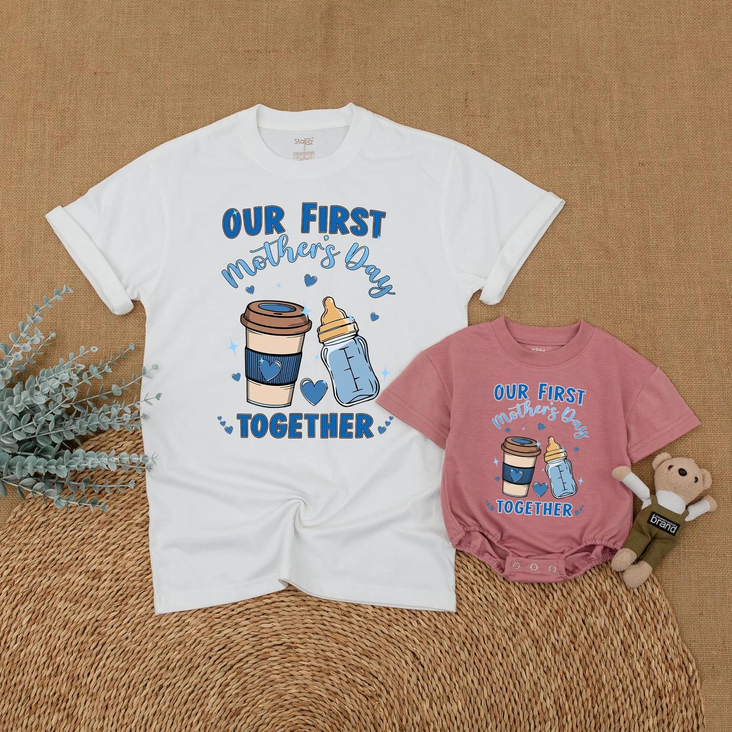 Our First Mother's Day Together Matching Mommy and Son Outfit Shirts for New Mom and Baby Boy Comfortable Cotton Keepsake Gift