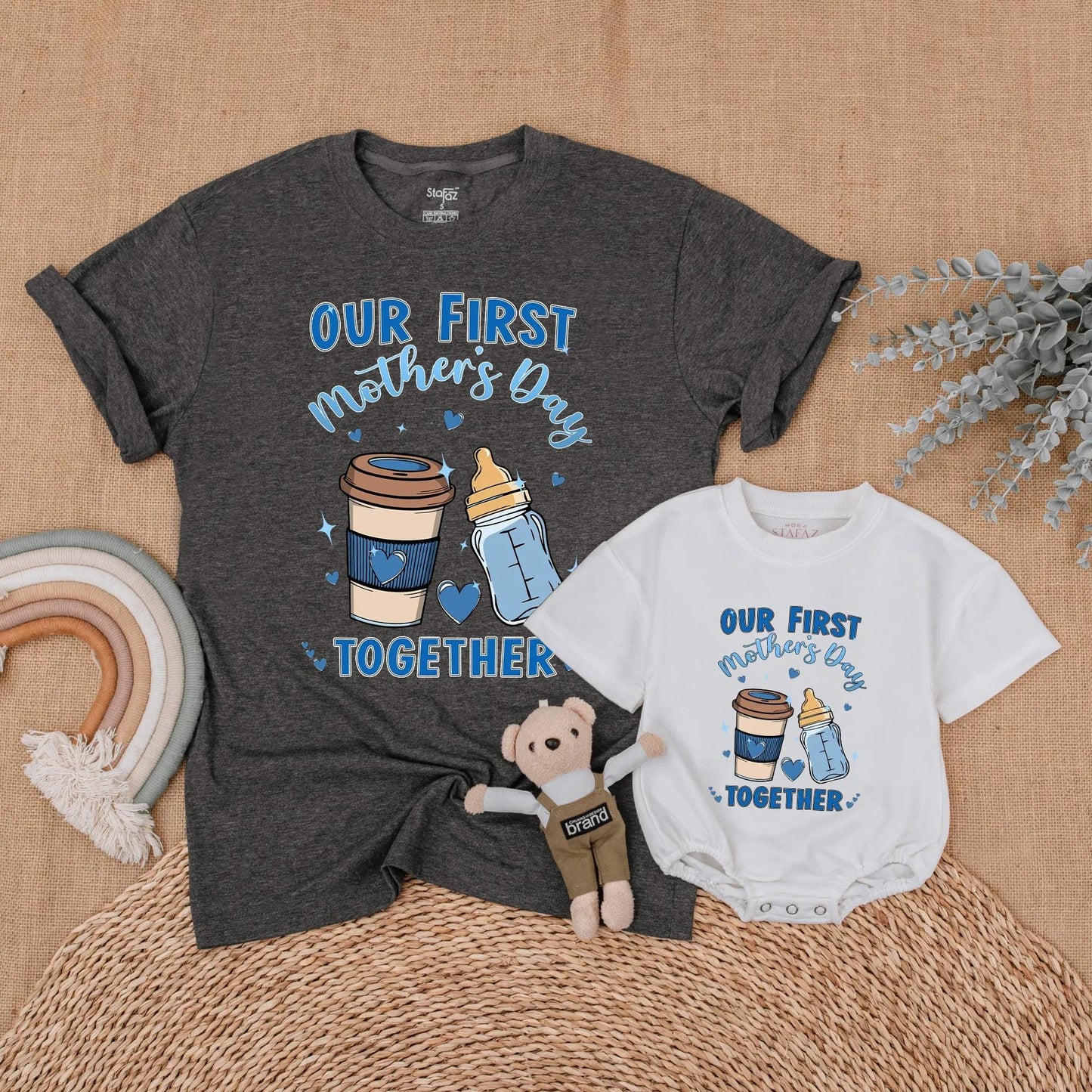 Our First Mother's Day Together Matching Mommy and Son Outfit Shirts for New Mom and Baby Boy Comfortable Cotton Keepsake Gift